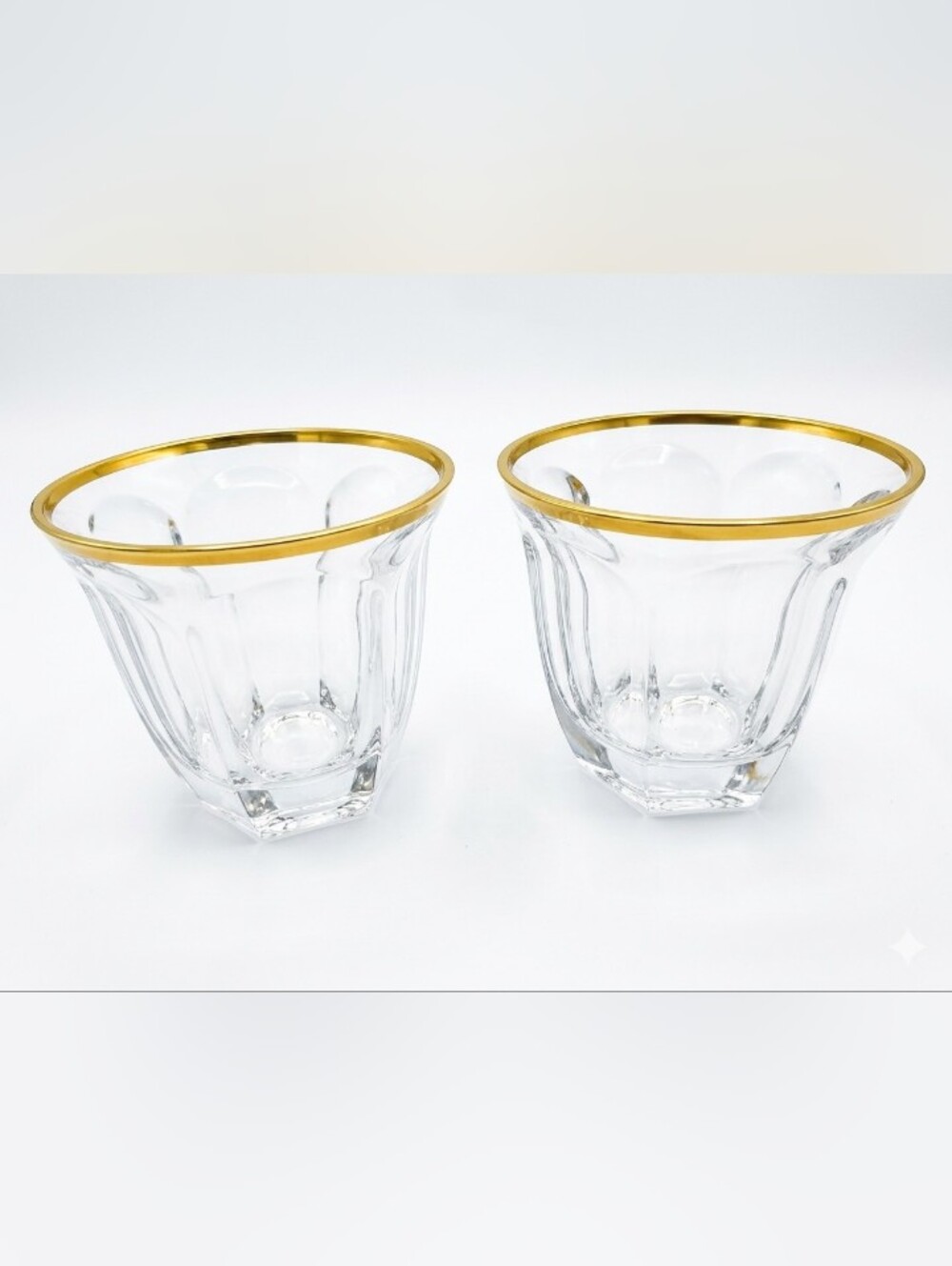 Vintage Ribbed Glass Tumblers with Gold Rim – Set of 2 Mid-Century Style Barware